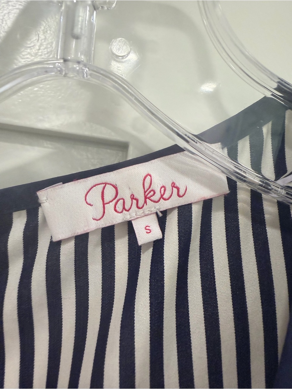 Parker Navy and White Asymmetrical Striped Peplum Top - Picture 5 of 5